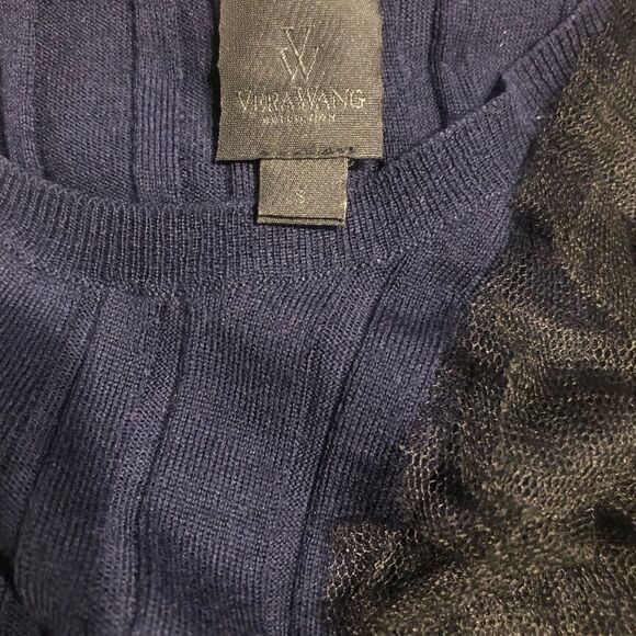 Vera Wang Blue with Black ruffle hem sleeves top size S. New with tags - Picture 5 of 5